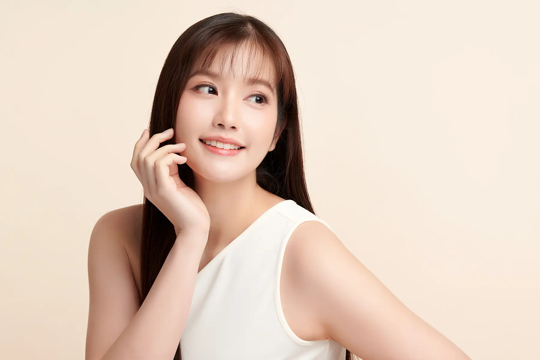 Beautiful young Asian woman with clean fresh skin